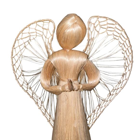 Vintage 12" Tall Corn Husk Praying Winged Angel Christmas Table Decor - Picture 5 of 13